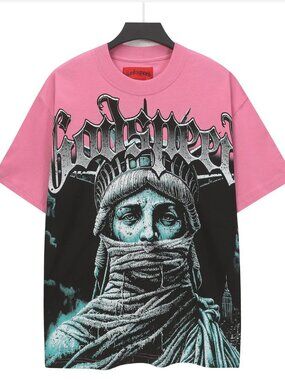 Godspeed Graphic Statue of Liberty T-Shirt (Pink)